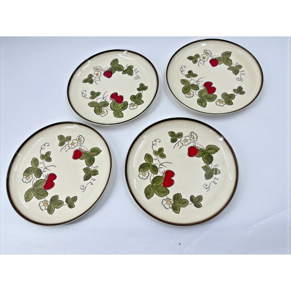 Vtg Metlox Poppytrail California Strawberry Stoneware Dinner Plates 10.5" 4 Set